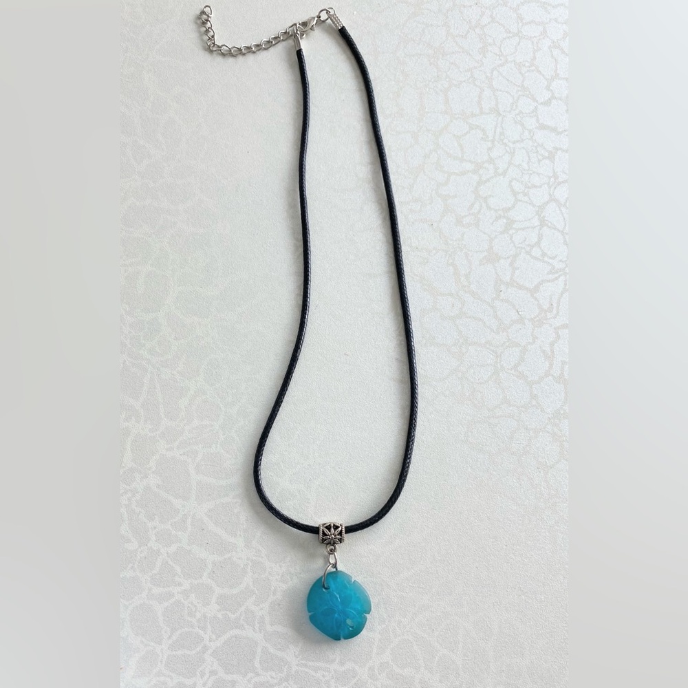 Sand Dollar Cultured Sea Glass Pendant Necklace on Black Cord - Picture 2 of 2